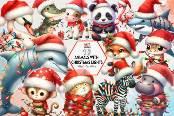 Animals with Christmas Lights Clipart Review