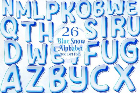 Blue Christmas Snow Alphabet Clipart for Modern Illustrations