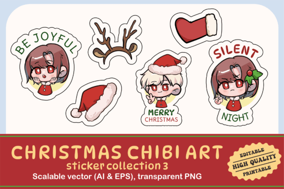 Christmas Chibi Art Sticker for Modern Illustrations