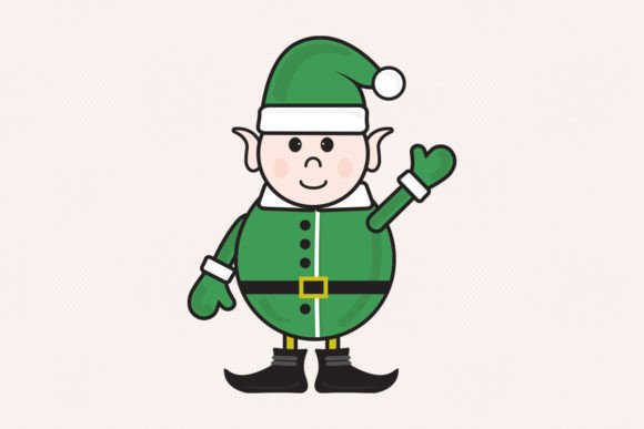 Christmas Elf Character Say Hi Outline for Festive Illustrations