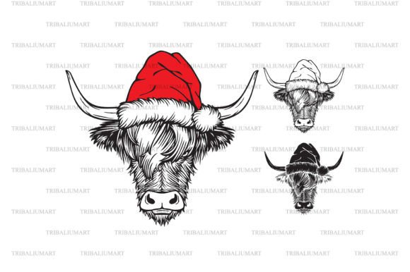 Christmas Highland Cow Head Review for Illustrations