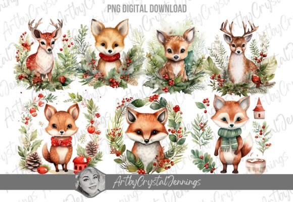 Christmas Holiday Woodland Animals PNG for Branding