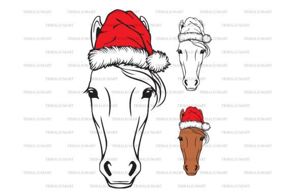 Christmas Horse Head with Santa Hat Illustrations Review