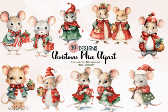 Christmas Mice Sublimation Bundle: Whimsical Illustrations for Holiday Branding