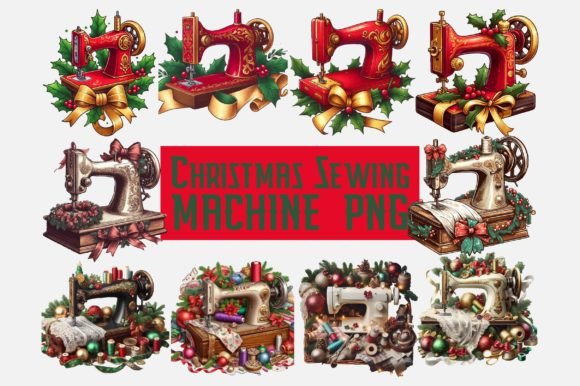 Christmas Sewing Machine PNG Sublimation for Illustrations