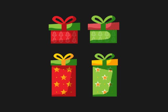 Collection of Flat Christmas Gift Box for Illustrations