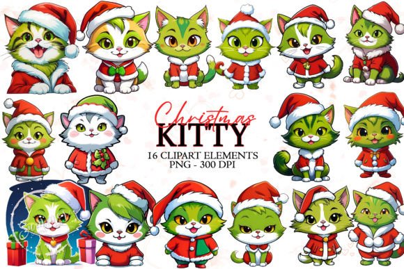 Cute Christmas Kitty Stickers Clipart for Festive Illustrations
