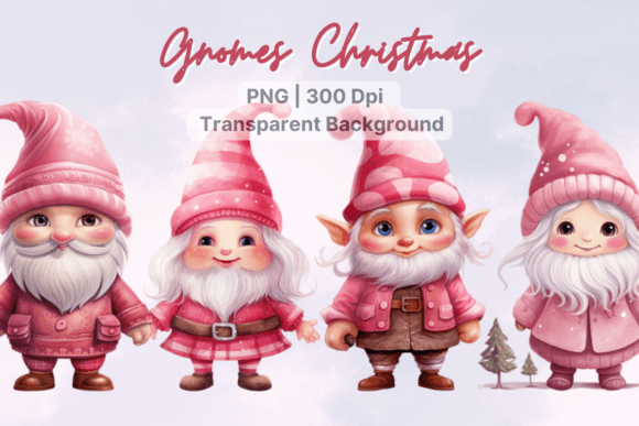 Cute Gnome Pink Christmas Clipart for Illustrations