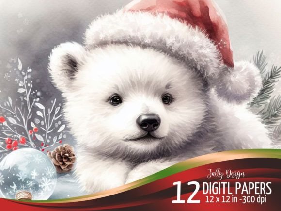 Cute Pòlar Bear at Christmas Night Scene Illustrations