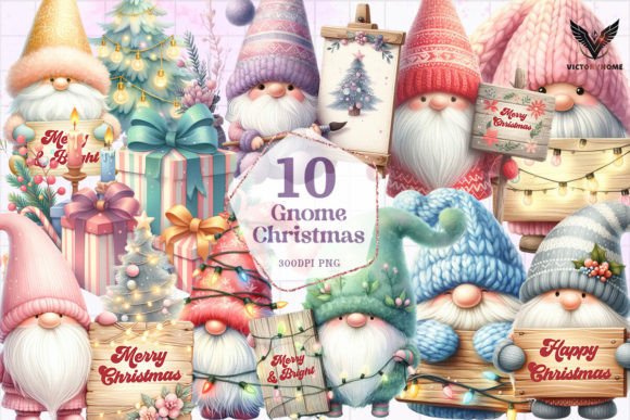 Gnome Christmas Sublimation Clipart PNG for Illustrations