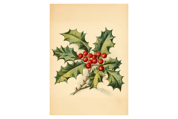Holly Plant Christmas Card Illustrations for Design