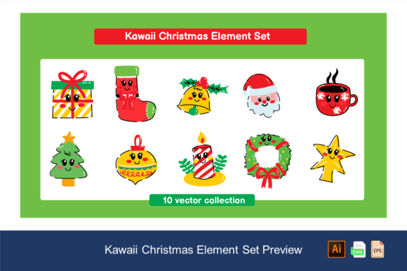 Kawaii Christmas Element Set for Festive Illustrations