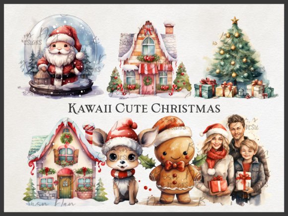Kawaii Cute Christmas Clipart Bundle for Illustrations