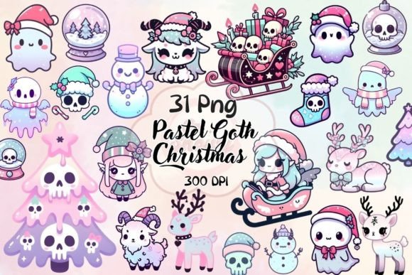 Kawaii Cute Pastel Goth Christmas Bundle for Illustrations