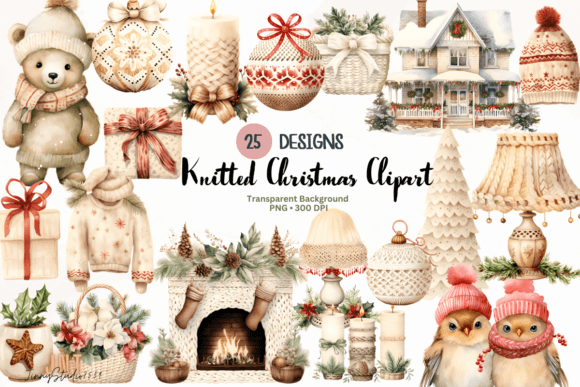 Knitted Christmas Sublimation Clipart for Illustrations