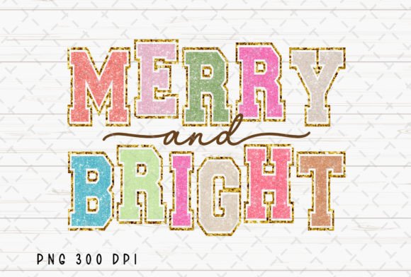 Merry and Bright Glitter Christmas PNG