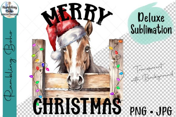 Merry Christmas Horse with Hat Lights Illustrations