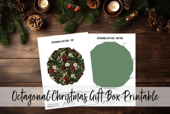 Octagonal Christmas Gift Box Printable: Modern Illustrations for Publishers