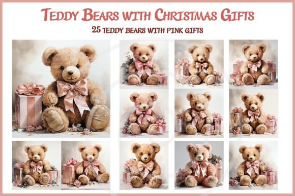 Teddy Bears with Christmas Gifts: Festive Illustrations for Local Brands