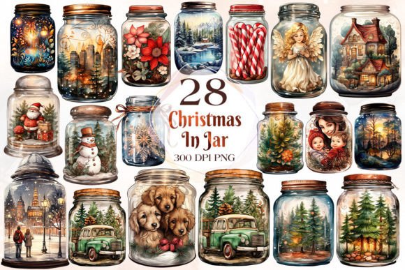 Vintage Christmas in Jar Clipart Bundle for Illustrations