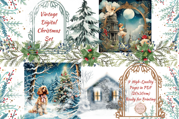Vintage Christmas Tags and Stickers Set for Illustrations