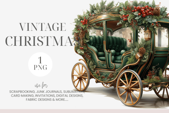 Watercolor Christmas Carriage Clipart for Seasonal Illustrations