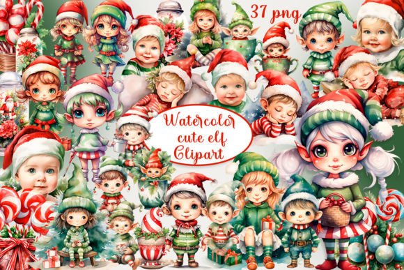 Watercolor Christmas Elf Clipart Png for Modern Illustrations