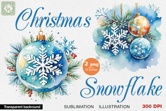 Watercolor Christmas Snowflakes 2 PNG for Illustrations
