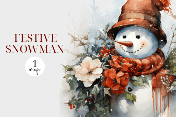 Watercolor Festive Snowman PNG Christmas for Illustrations