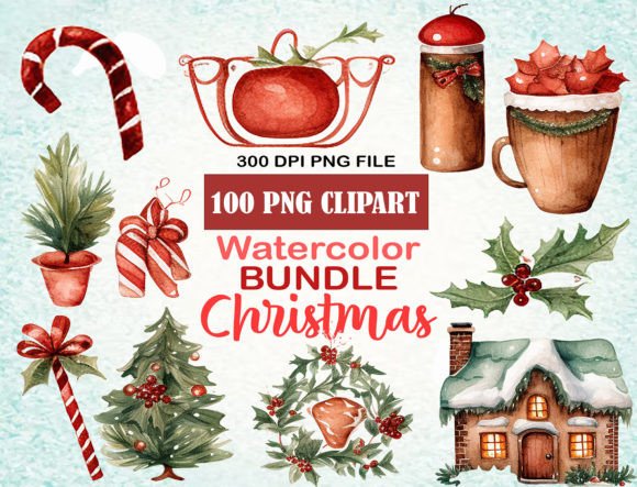 Watercolor Mega Christmas Clipart Bundle for Illustrations
